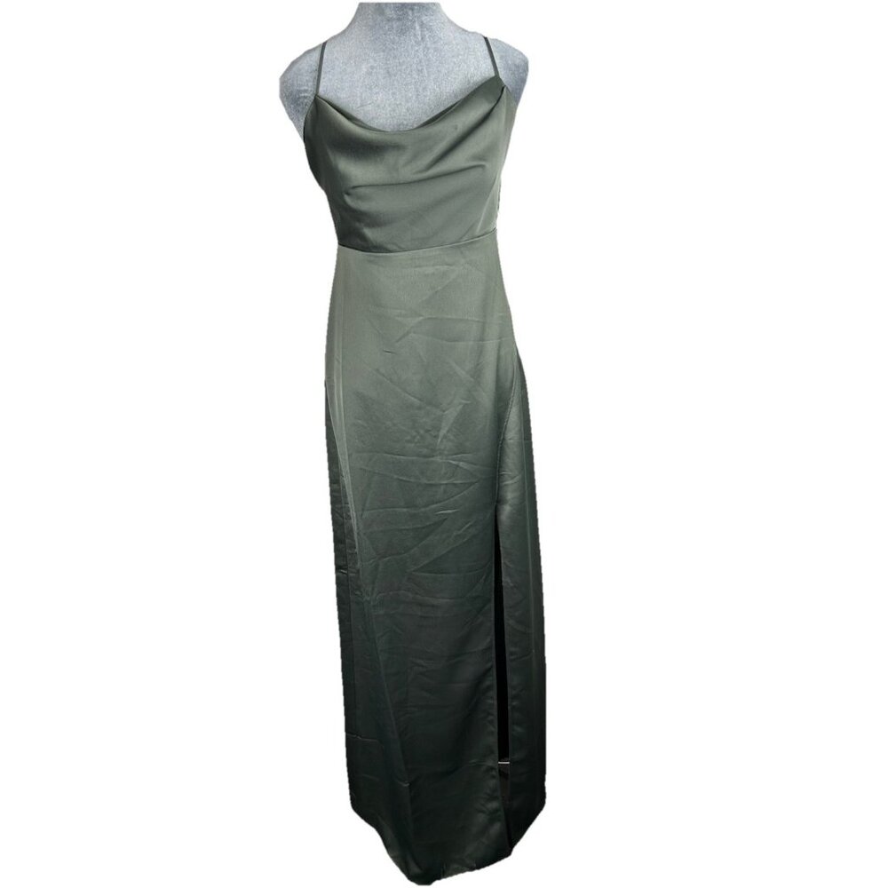 BHLDN Olive Green Cowl Neck Maxi Dress with Side Slit